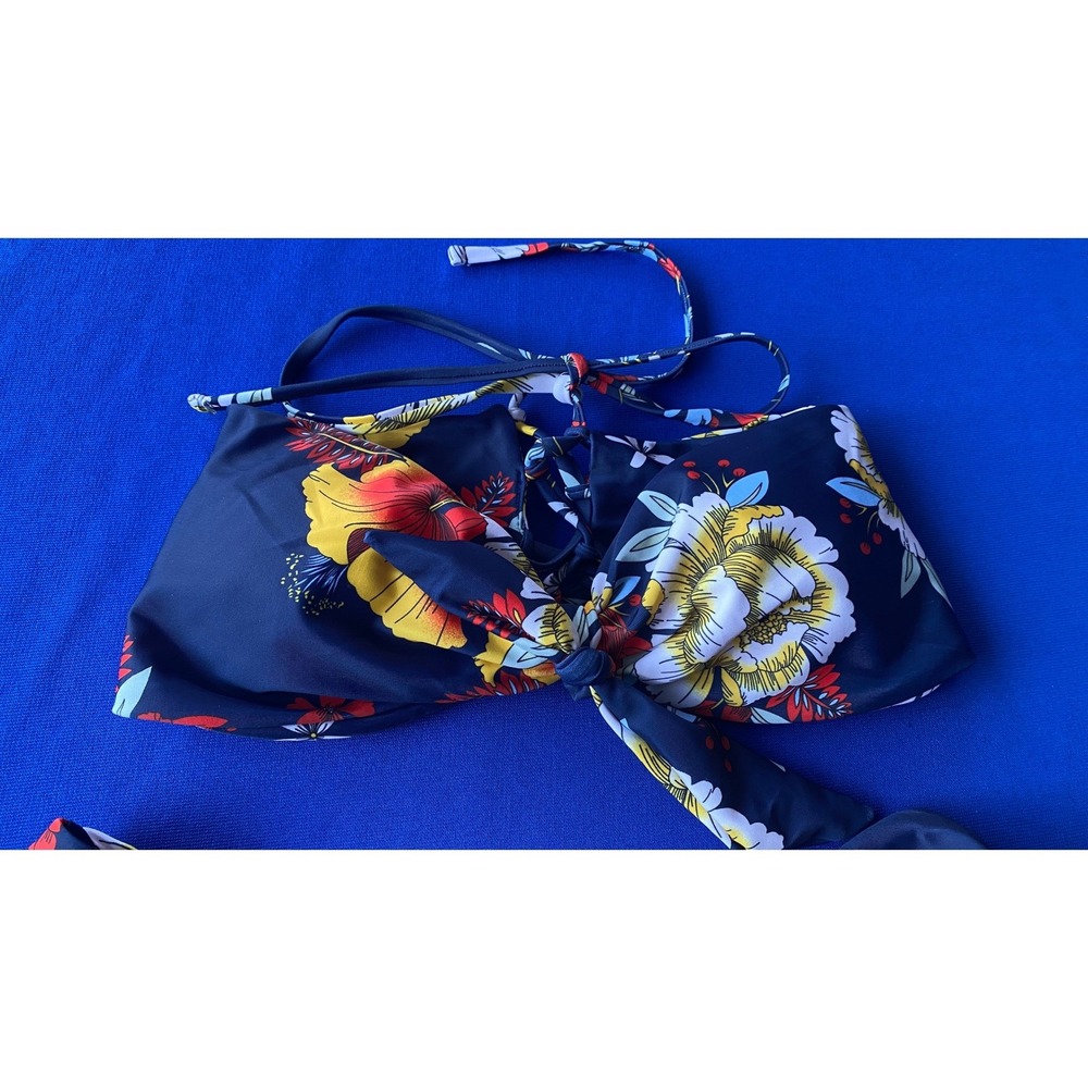ZAFUL 2Piece Navy Floral Bikini Size Small New With Tags Tropical Hibiscus Print - Picture 3 of 7